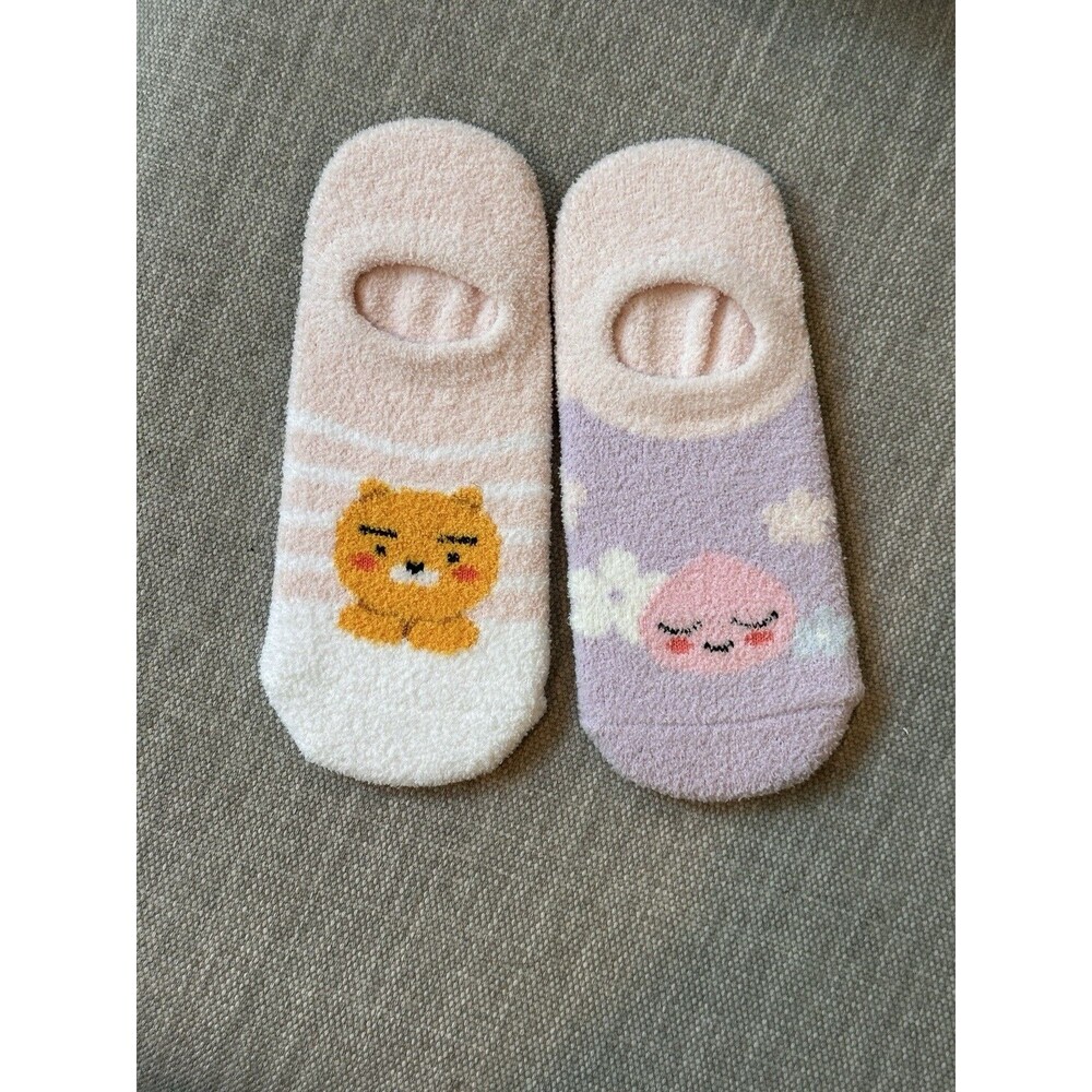 Kakao Friends Ryan Apeach Fuzzy No-Show Socks 2pc K-pop Korean Socks Size 5-8.5